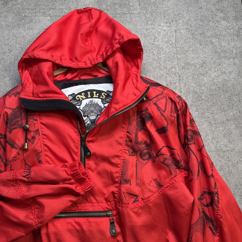 Nils Red Hooded Ski Pullover Jacket Women's M/L Y2K Après Ski Snowcore Graphic